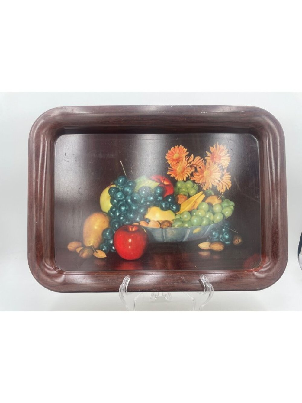 Vintage Fruit & Floral Print Serving Tray MCM Cottage Core1940s Kitchen Home